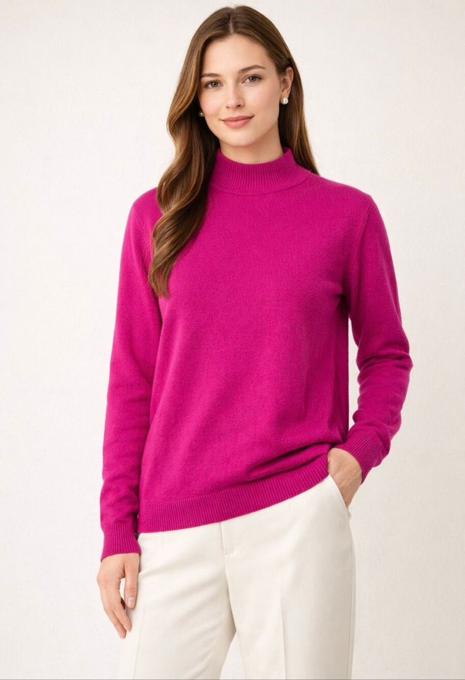Marimekko Marmori 100% Wool Mock Neck Sweater Fuchsia Pink L